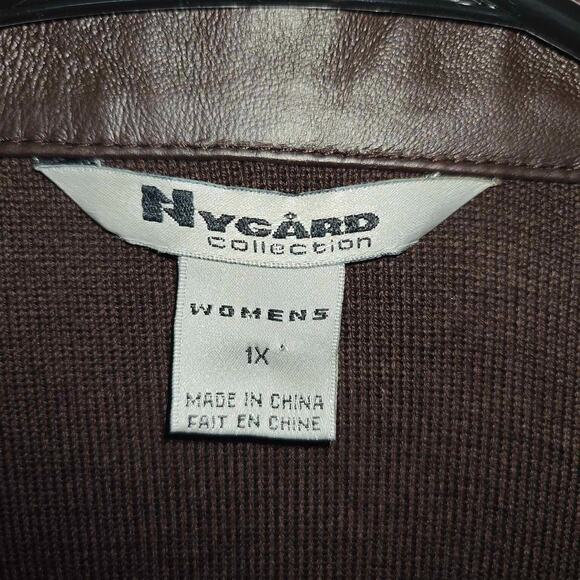 Peter Nygard Collection 1XL Brown Embroidered Leather and Knit Zip Jacket NWT - Picture 4 of 10